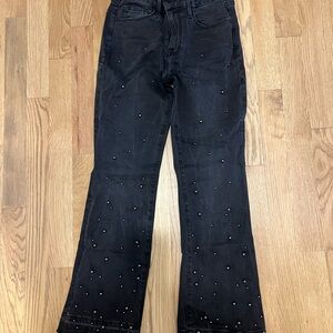 Frame Denim Black Flare Jeans with Stud Embellishments